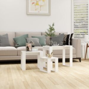 808609 Pood24 Nesting Tables 3 pcs High Gloss White Engineered Wood