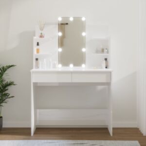Pood24 tualettlaud LEDiga, kõrgläikega valge, 96 x 40 x 142 cm