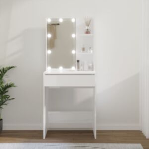 Pood24 tualettlaud kõrgläikega valge LEDiga 60x40x140 cm