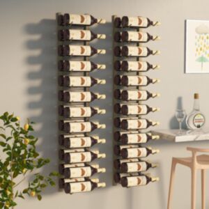 Pood24 seinale kinnitatav veiniriiul 24 pudelile 2 tk, kuldne raud