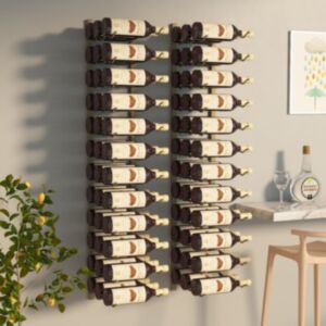 Pood24 seinale kinnitatav veiniriiul 36 pudelile 2 tk, kuldne raud
