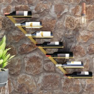 Pood24 seinale kinnitatav veiniriiul 7 pudelile, kuldne metall