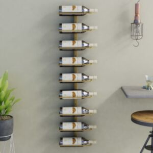 Pood24 seinale kinnitatav veiniriiul 9 pudelile, kuldne raud