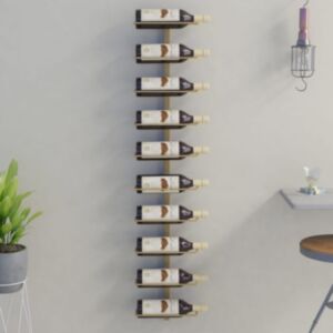 Pood24 seinale kinnitatav veiniriiul 10 pudelile, kuldne, metall