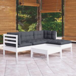 Pood24 5-osaline aiamööbli komplekt istmepatjadega, valge, männipuit