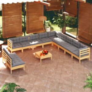 Pood24 12-osaline aiamööblikomplekt hallide patjadega toekas männipuit