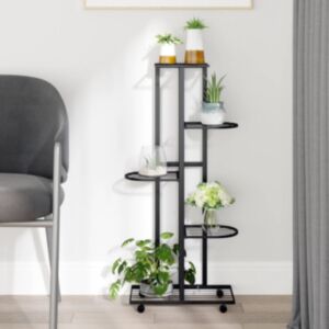 Pood24 Подставка для цветов 5-ярусная на колесиках 44x23x100 см чёрное железо