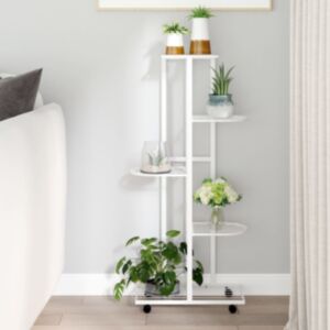 Pood24 5-уровневая подставка для цветов на колесах, 44 x 23 x 100 см, белое железо