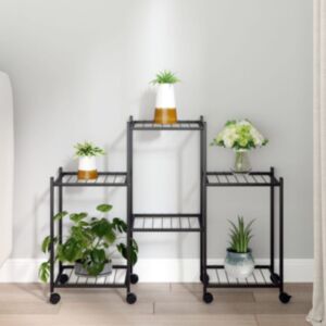 Pood24 подставка для цветов на колесиках, 83 x 25 x 63,5 см, черный, железо