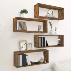 Pood24 seina kuubikriiulid 4 tk, suitsutatud tamm, 60 x 15 x 23 cm