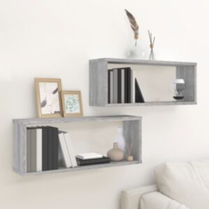 Pood24 seina kuubikriiulid 2 tk, hall Sonoma tamm, 60 x 15 x 23 cm