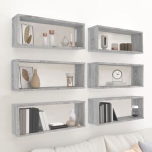 Pood24 настенные полки-кубы, 6 шт., дуб Сонома серый, 60 x 15 x 23 см