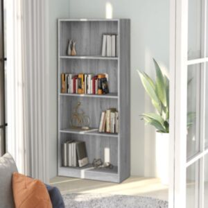 Книжный шкаф Pood24 с 4 полками, дуб сонома серый, 60 x 24 x 142 см