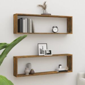 Pood24 seina kuubikriiulid 2 tk, suitsutatud tamm, 100 x 15 x 30 cm