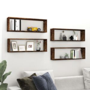 Pood24 seina kuubikriiulid, 4, suitsutatud tamm 80x15x26,5cm tehispuit