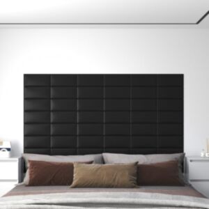 Pood24 seinapaneelid 12 tk, must, 30 x 15 cm, kunstnahk, 0,54 m²