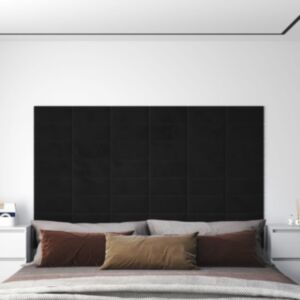 Pood24 seinapaneelid 12 tk, must, 30 x 15 cm, samet 0,54 m²