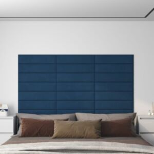 Pood24 seinapaneelid 12 tk, sinine, 60 x 15 cm, samet, 1,08 m²