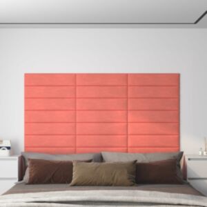 Pood24 seinapaneelid 12 tk, roosa, 60 x 15 cm, samet, 1,08 m²