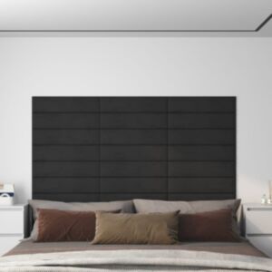 Pood24 seinapaneelid 12 tk, must, 60 x 15 cm, samet, 1,08 m²