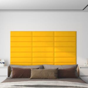 Pood24 seinapaneelid 12 tk, kollane, 60 x 15 cm, samet, 1,08 m²
