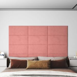 Pood24 seinapaneelid 12 tk, roosa, 60 x 30 cm, samet, 2,16 m²
