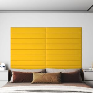 Pood24 seinapaneelid 12 tk, kollane, 90 x 15 cm, samet, 1,62 m²