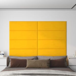 Pood24 seinapaneelid 12 tk, kollane, 90 x 30 cm, samet, 3,24 m²