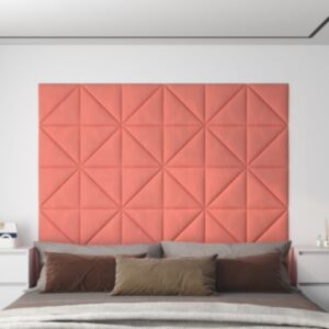 Pood24 seinapaneelid 12 tk, roosa, 30x30 cm, samet, 0,54 m²