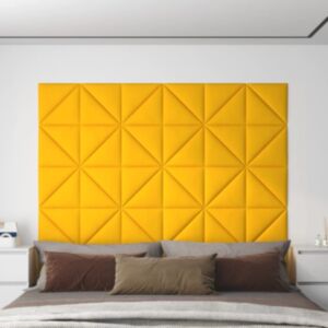 Pood24 seinapaneelid 12 tk, kollane, 30 x 30 cm, samet, 0,54 m²