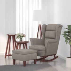 Pood24 kiiktool puidust jalgade ja jalapingiga, helehall, samet