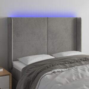 Pood24 LED-voodipeats, helehall, 147x16x118/128 cm, samet