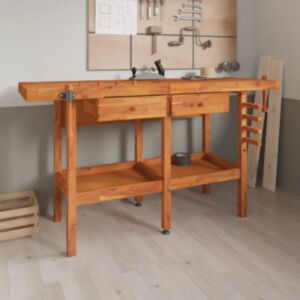 Рабочий стол Pood24 с ящиками и тисками, 162x62x83 см, дерево акации
