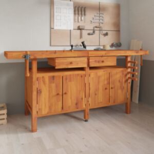 Рабочий стол Pood24 с ящиками и тисками, 192x62x83 см, дерево акации