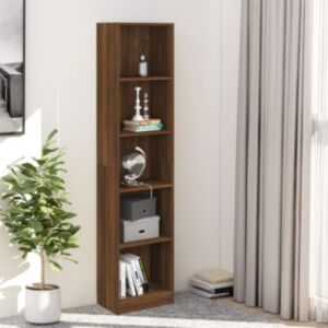 Книжный шкаф Pood24 с 5 полками, коричневый дуб, 40 x 24 x 175 см