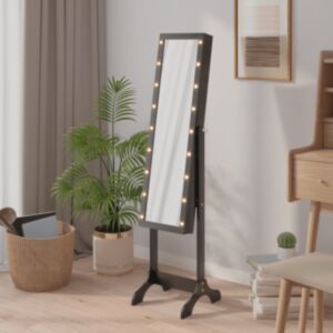 Pood24 eraldiseisev peegel LED-tuledega, must, 34 x 37 x 146 cm