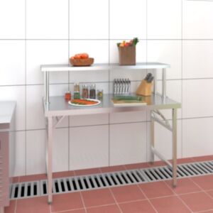 Pood24 köögi töölaud riiuliga, 120 x 60 x 115 cm, roostevaba teras