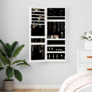 Pood24 seinale kinnitatav peegliga ehetekapp, valge, 37,5x10x106 cm