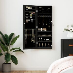 Pood24 seinale kinnitatav peegliga ehetekapp, must, 37,5x10x106 cm
