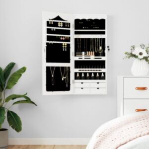 Pood24 seinale kinnitatav peegliga ehetekapp, valge, 37,5x10x90 cm