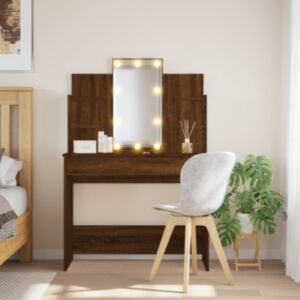 Pood24 LED-valgustusega tualettlaud, pruun tamm, 96 x 40 x 142 cm