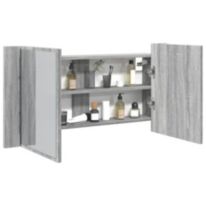 Pood24 vannitoa LED-peegelkapp, hall Sonoma tamm, 90x12x45 cm, akrüül