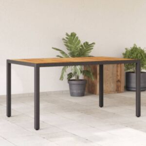 Pood24 aialaud akaatsiapuidust plaadiga, must, 150x90x75 cm, PE-rotang