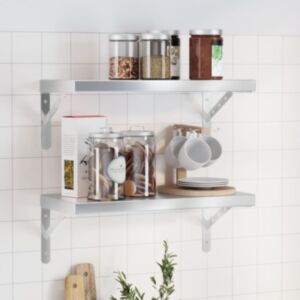 Pood24 seinariiulid 2 tk, 50x23,5x3 cm, hõbedane, roostevaba teras