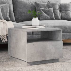 Pood24 kohvilaud LED-tuledega, betoonhall, 50 x 49 x 40 cm