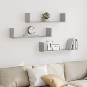 Pood24 seinariiulid 3 tk, betoonhall, 80x18x18 cm, puitlaastplaat