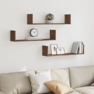 Pood24 seinariiulid 3 tk, pruun tamm, 80x18x18 cm, tehispuit