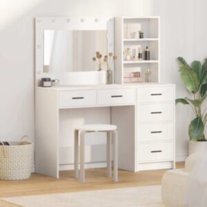 Pood24 2-osaline riietuslaua komplekt LED valge MDF-iga