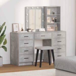 Pood24 3-osaline tualettlaua komplekt LED-iga - Betoonhall Tehispuit