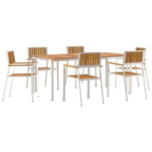 Pood24 7-osaline aia söögikomplekt tugevast akaatsiapuidust, Pood24 Õue söögilaud 180x90x75 cm tugevast akaatsiapuidust, Pood24 virnastatavad aia toolid 2 tk tugevast akaatsiapuidust ja metallist, Pood24 virnastatavad aia toolid 4 tk tugevast akaatsiapuid